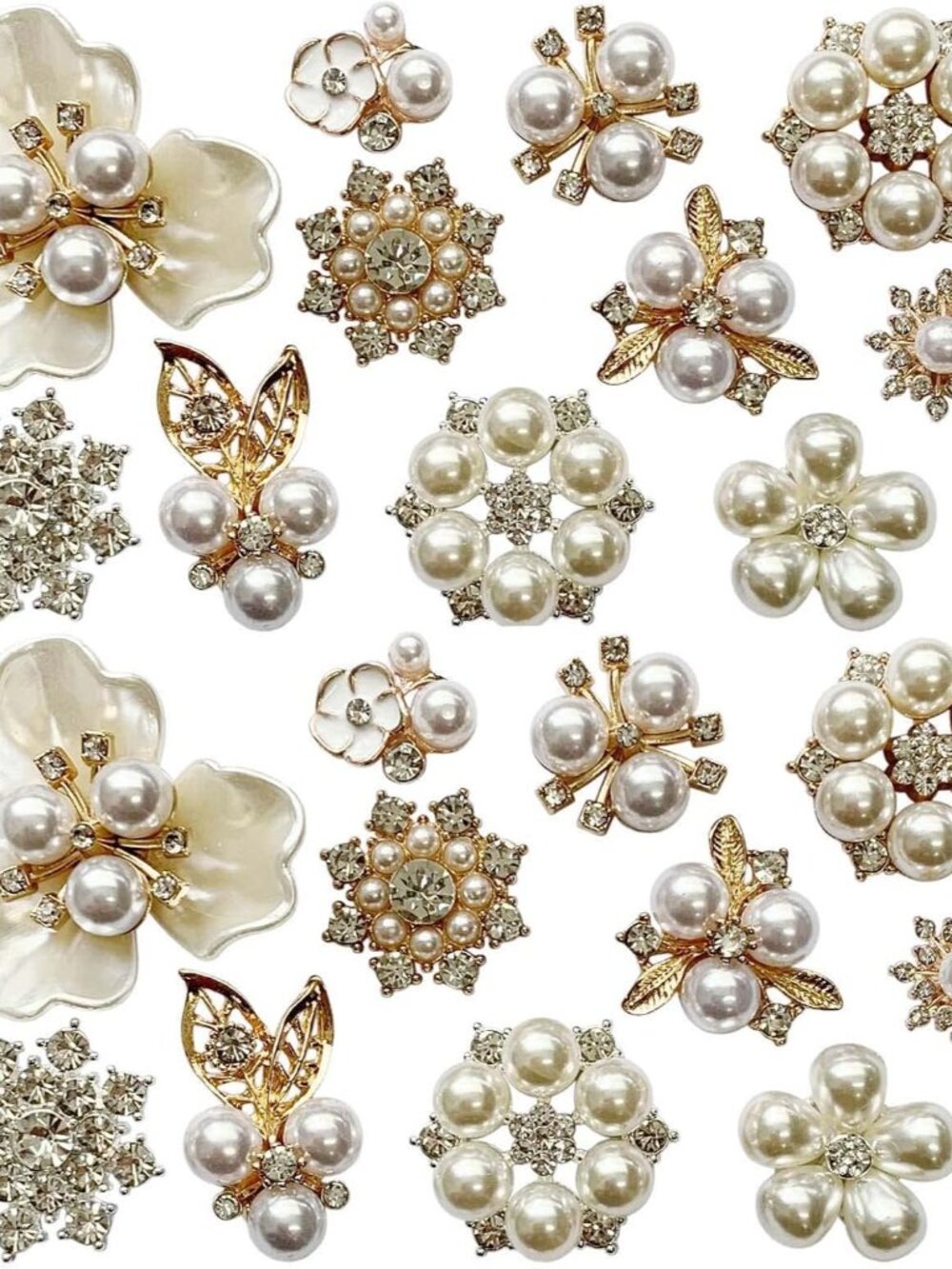 22 Pieces Pearl Rhinestone Buttons Rhinestone Faux Pearl Embellishments Pearl Br
